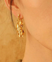Stylish Gold Sterling Silver Overgild Ear Of Wheat Tassel Drop Earrings