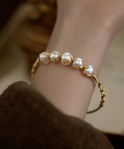 Stylish Gold Sterling Silver Overgild Pearl Cuff