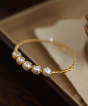 Stylish Gold Sterling Silver Overgild Pearl Cuff