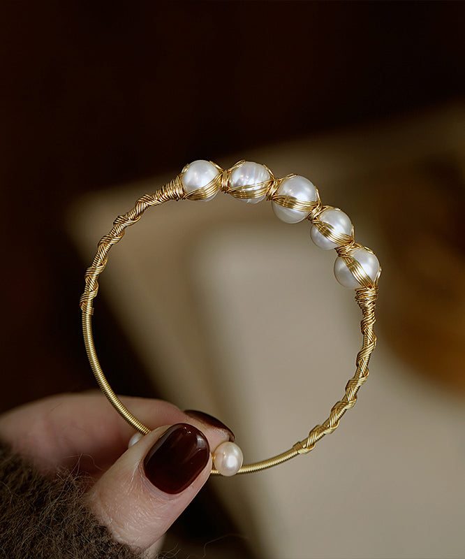 Stylish Gold Sterling Silver Overgild Pearl Cuff