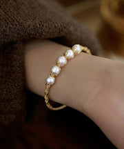 Stylish Gold Sterling Silver Overgild Pearl Cuff