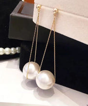 Stylish Gold Sterling Silver Overgild Pearl Draping Drop Earrings