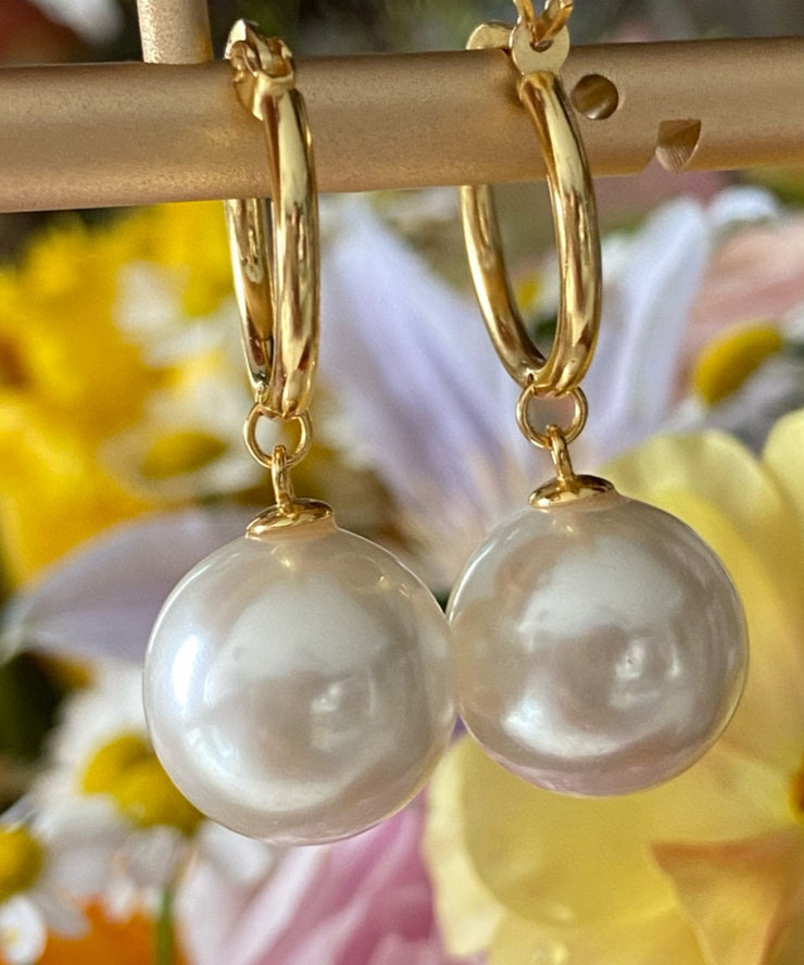 Stylish Gold Sterling Silver Overgild Pearl Hoop Earrings