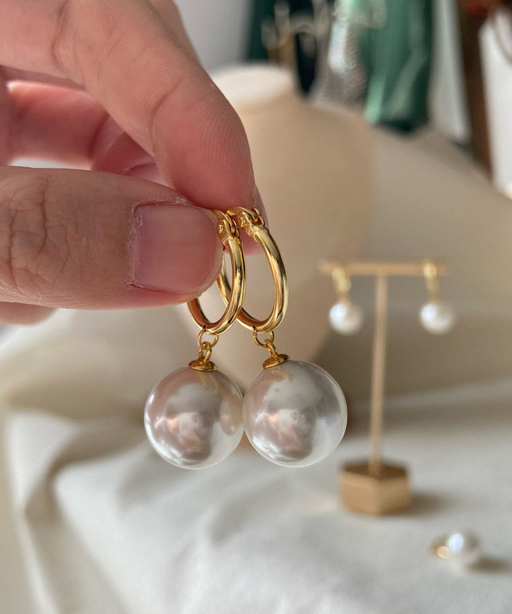 Stylish Gold Sterling Silver Overgild Pearl Hoop Earrings