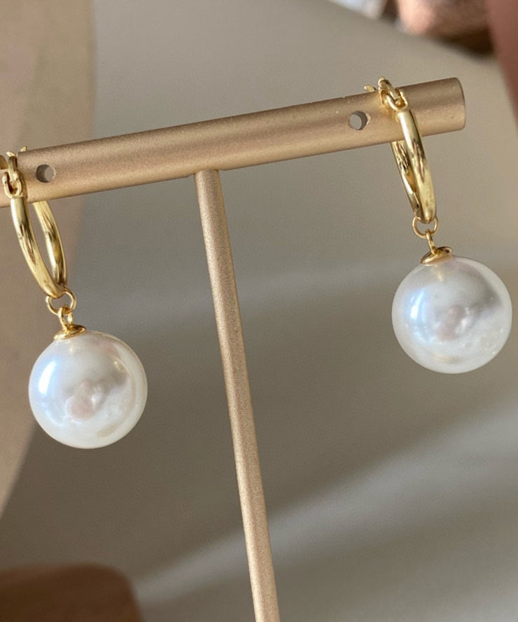 Stylish Gold Sterling Silver Overgild Pearl Hoop Earrings