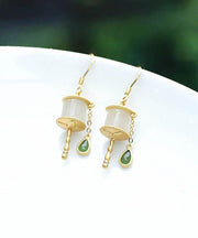 Stylish Gold The Sunflowers Silver Patchwork Jade Earrings