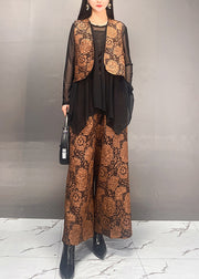 Stylish Gold Tulle Patchwork Coats And Wide Leg Pants Two Piece Set Spring