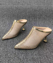 Stylish Gold Tulle Zircon High Heel Slide Sandals Pointed Toe