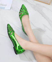 Stylish Grass Green Pointed Toe Hollow Out Faux Leather Flat Feet Shoes