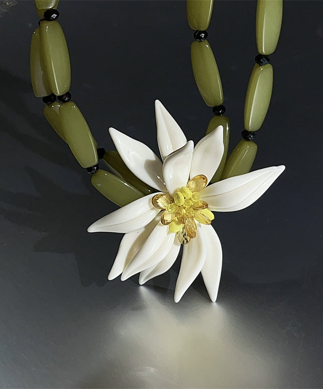 Stylish Green Acrylic Alloy Floral Bamboo Nodes Double Layer Pendant Necklace