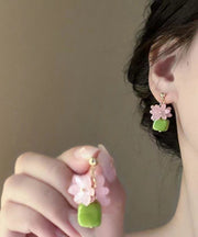 Stylish Green Alloy Resin Floral Block Drop Earrings