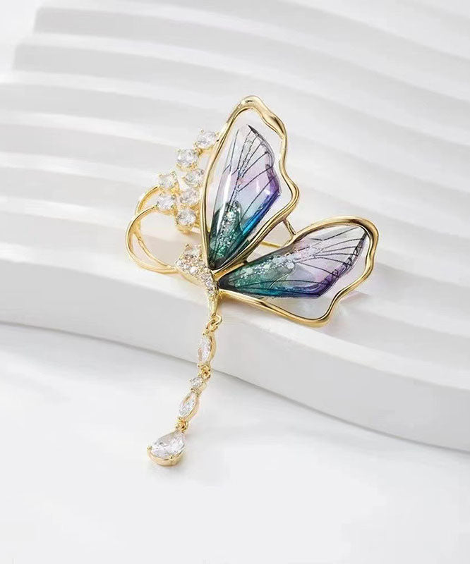 Stylish Green Alloy Zircon Butterfly Tassel Brooches