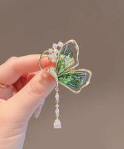 Stylish Green Alloy Zircon Butterfly Tassel Brooches