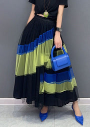 Stylish Green Asymmetrical Elastic Waist Tulle Skirts Fall