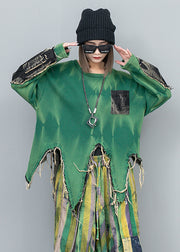 Stylish Green Asymmetrical Tie Dye Patchwork Knit Sweaters Spring