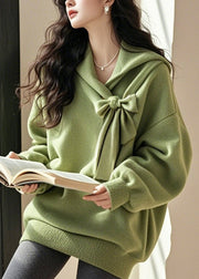 Stylish Green Bow Patchwork Cotton Sweatshirts Top Spring