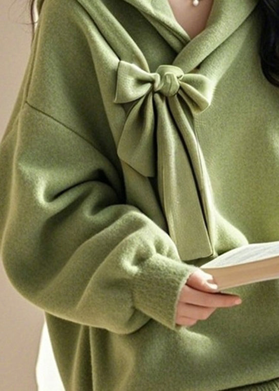 Stylish Green Bow Patchwork Cotton Sweatshirts Top Spring