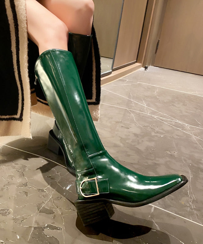 Stylish Green Cowhide Leather Boots Splicing Zippered