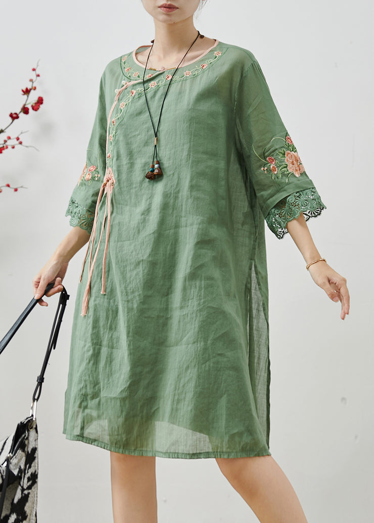 Stylish Green Embroidered Lace Patchwork Vacation Dress Summer