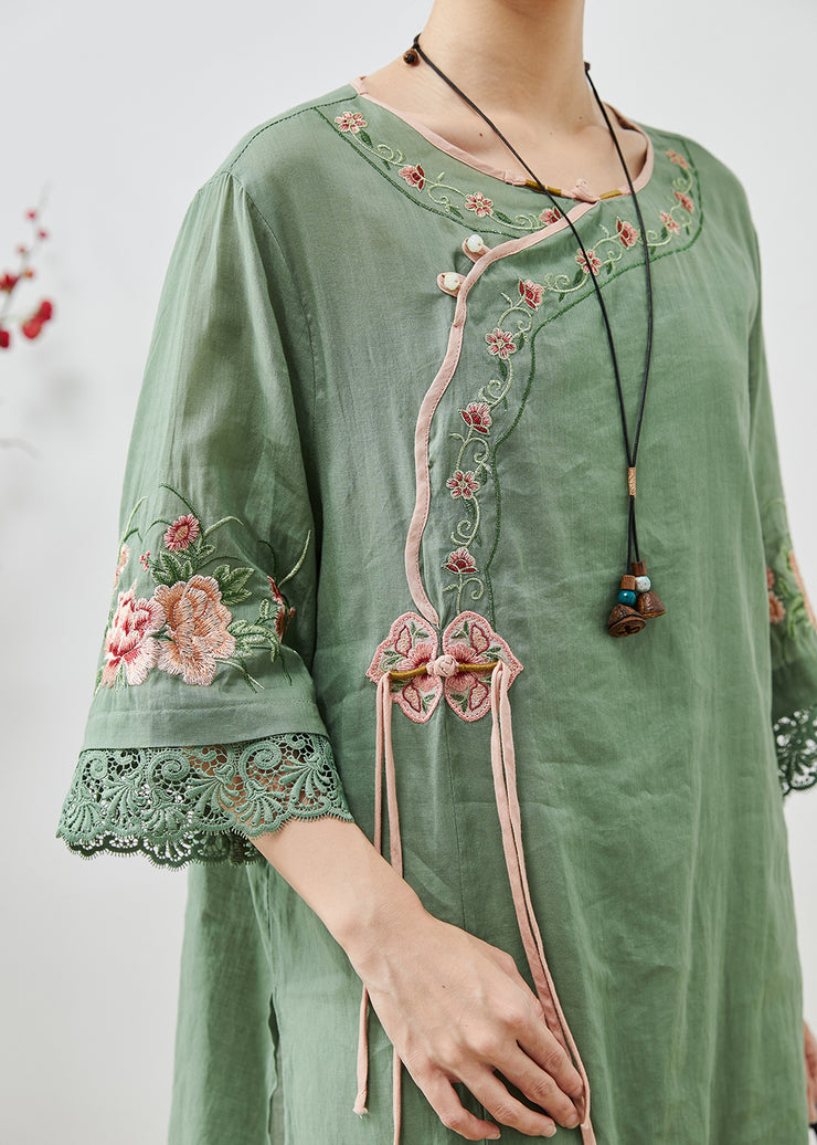 Stylish Green Embroidered Lace Patchwork Vacation Dress Summer