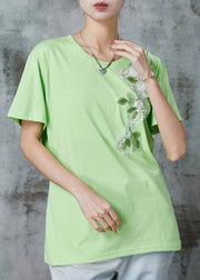 Stylish Green Embroideried Floral Cotton Tank Summer