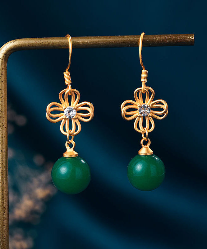 Stylish Green Hollow Out Jade Drop Earrings