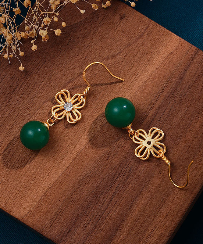 Stylish Green Hollow Out Jade Drop Earrings