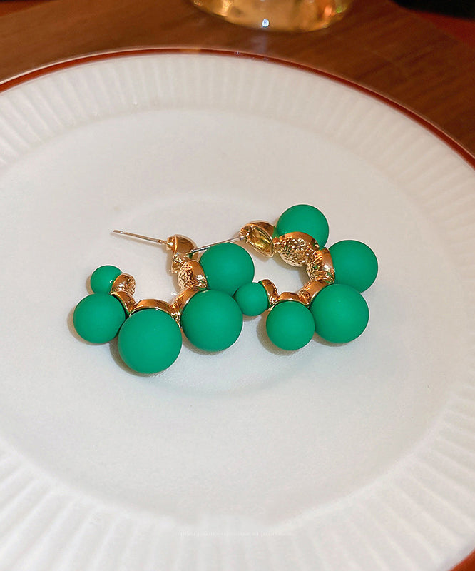 Stylish Green Metal Overgild Ball Hoop Earrings