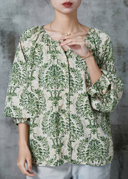 Stylish Green Oversized Print Chiffon Shirt Top Spring