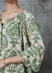 Stylish Green Oversized Print Chiffon Shirt Top Spring