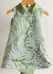 Stylish Green Peter Pan Collar Embroideried Kids Butterfly Maxi Dresses Sleeveless