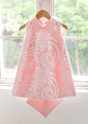 Stylish Green Peter Pan Collar Embroideried Kids Butterfly Maxi Dresses Sleeveless