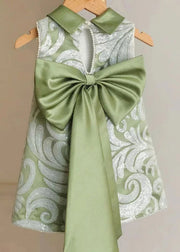 Stylish Green Peter Pan Collar Embroideried Kids Butterfly Maxi Dresses Sleeveless