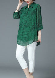 Stylish Green Peter Pan Collar Patchwork Chiffon Shirt Tops Bracelet Sleeve