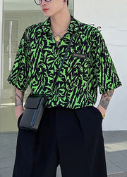 Stylish Green Peter Pan Collar Print Men Hawaiian Shirts Summer