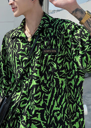 Stylish Green Peter Pan Collar Print Men Hawaiian Shirts Summer