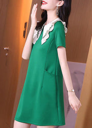 Stylish Green Peter Pan Collar Ruffles Pockets Spandex Dress Summer