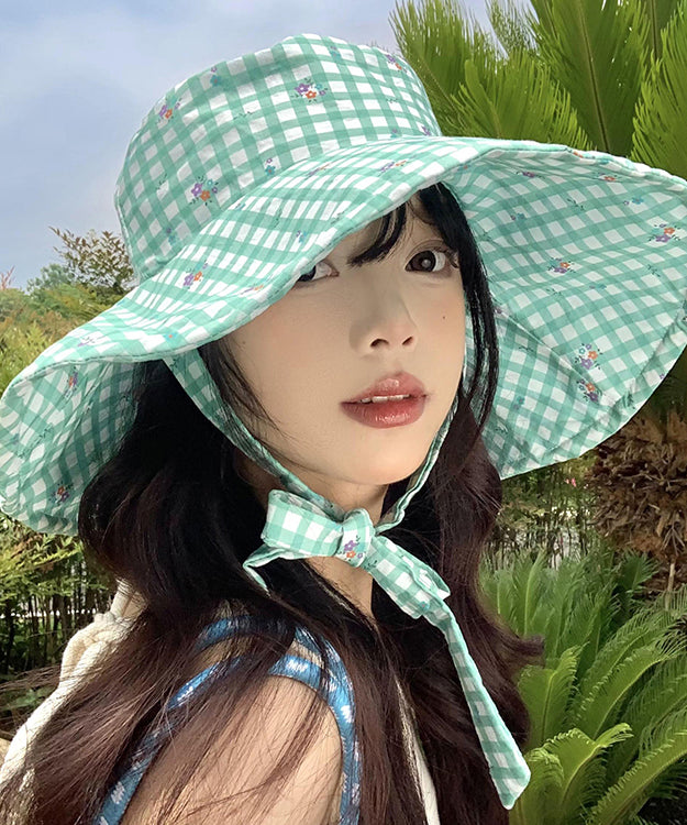 Stylish Green Plaid Lace Up Floppy Sun Hat