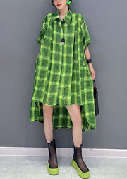 Stylish Green Plaid Peter Pan Collar Patchwork Cotton Shirts Dress Summer