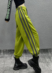 Stylish Green Pockets Striped Cotton Sport Beam Pants Fall