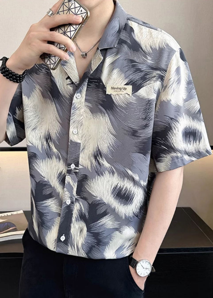 Stylish Green Print Button Cotton Men Shirts Summer