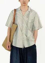 Stylish Green Print Button Pockets Cotton Men Shirt Summer