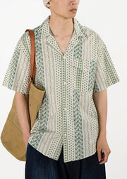 Stylish Green Print Button Pockets Cotton Men Shirt Summer