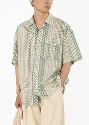 Stylish Green Print Button Pockets Cotton Men Shirt Summer