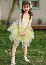 Stylish Green Sequins Tulle Girls Spaghetti Strap Mid Dress Summer