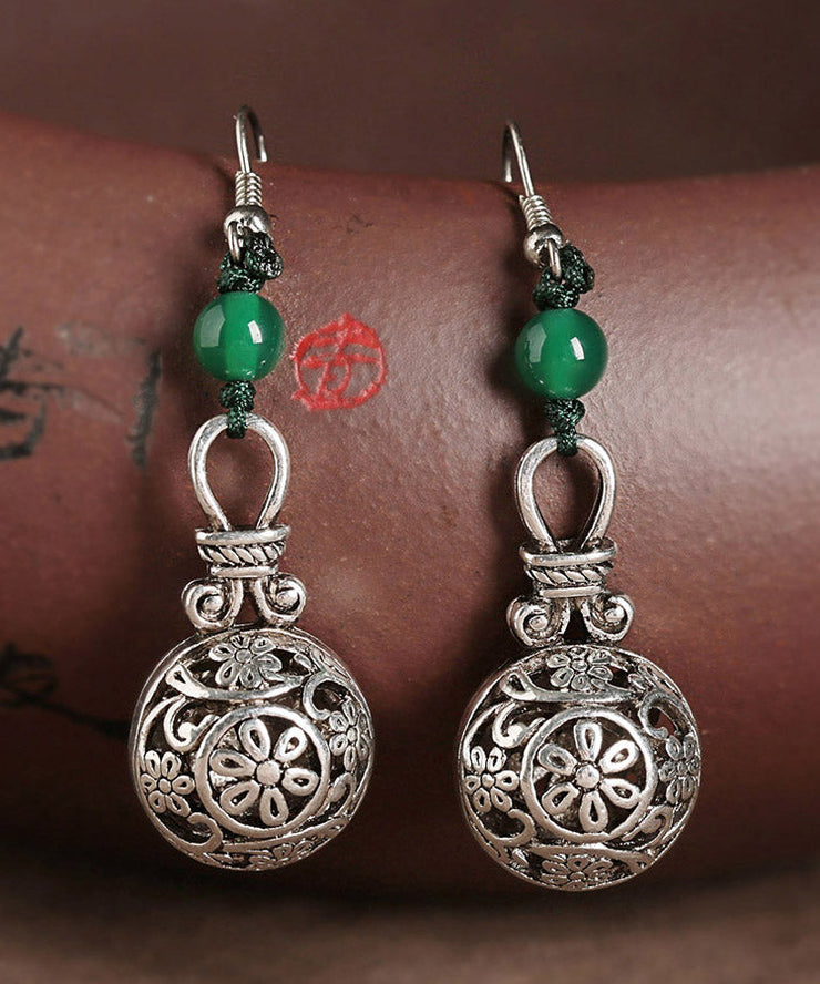 Stylish Green Sterling Silver Green Agate Drop Earrings