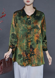 Stylish Green Tasseled Print Silk Shirts Fall