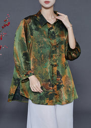 Stylish Green Tasseled Print Silk Shirts Fall