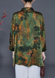 Stylish Green Tasseled Print Silk Shirts Fall