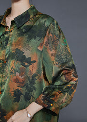 Stylish Green Tasseled Print Silk Shirts Fall